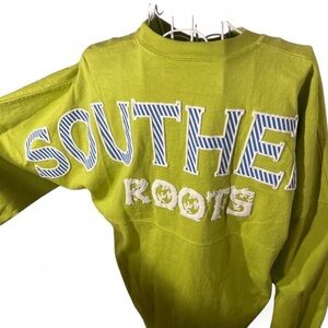SOUTHERN ROOTS Green Spirit Jersey Stripe Preppy Varsity Team Collegiate Size S